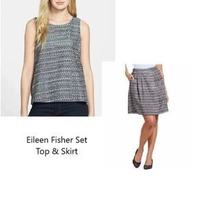 EILEEN FISHER S Organic Cotton Ikat Print Sleeveless Top Skirt Set Matching